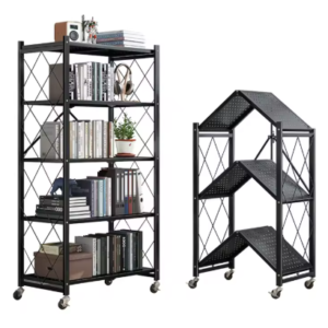 Iron Metal Home Kitchen Rack Storage Shelf With Wheel Extra Large Capacity Foldable Metal Household Storage Rack