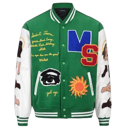 Graphic Print Wool Patch Chenille Embroidery Leather Sleeve Letterman Bomber Jackets
